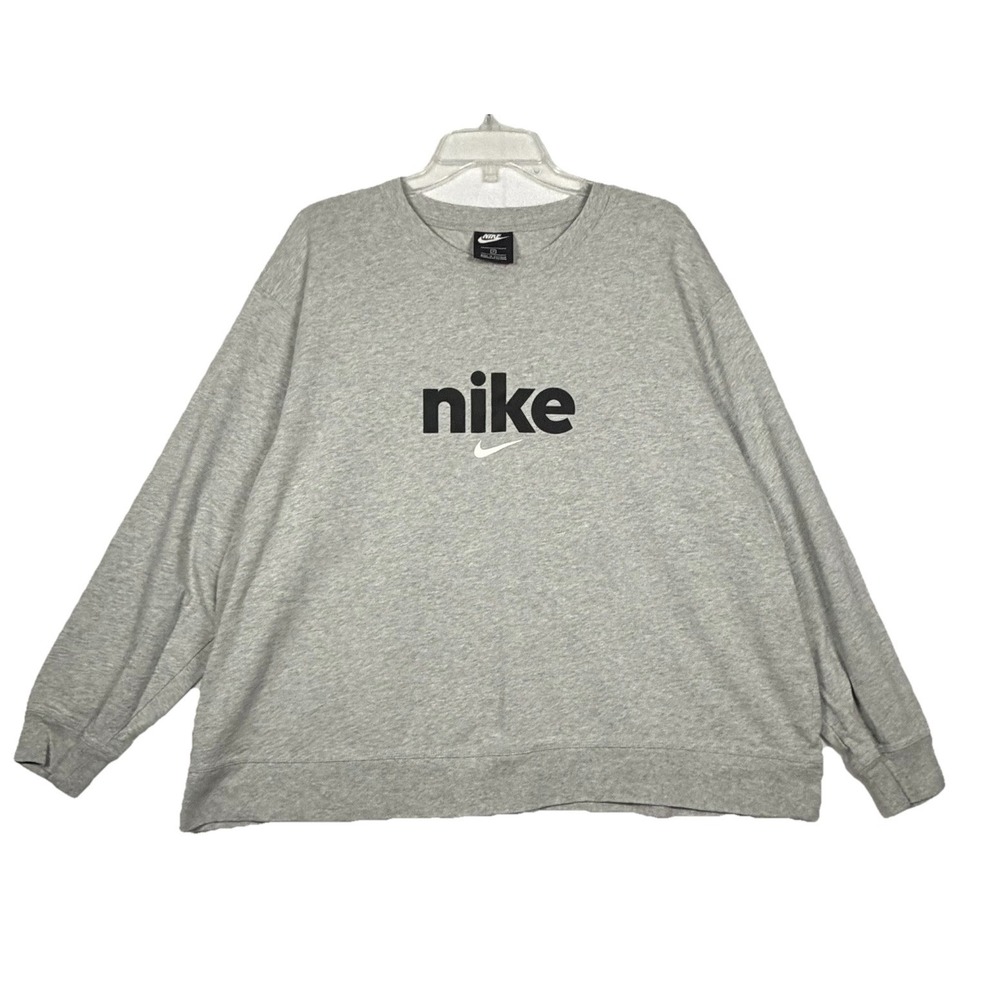 Nike Spell Out Center Swoosh Gray Pulloverโ Long-Sleeve XL